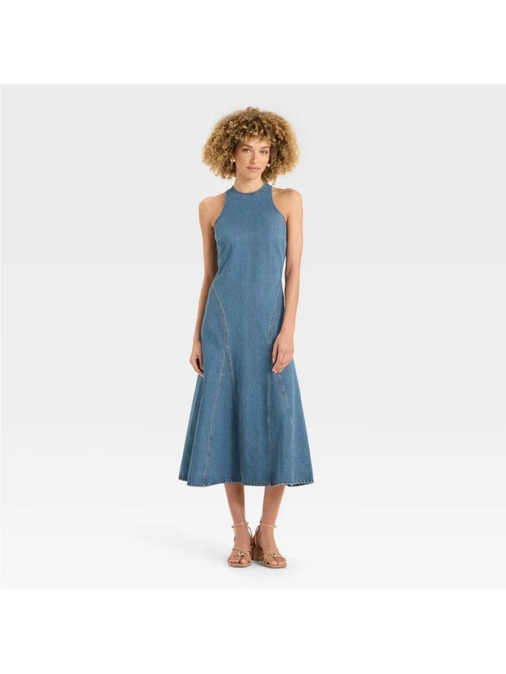 Future Collective Blue Denim Midiy Dress - Elegant A-Line